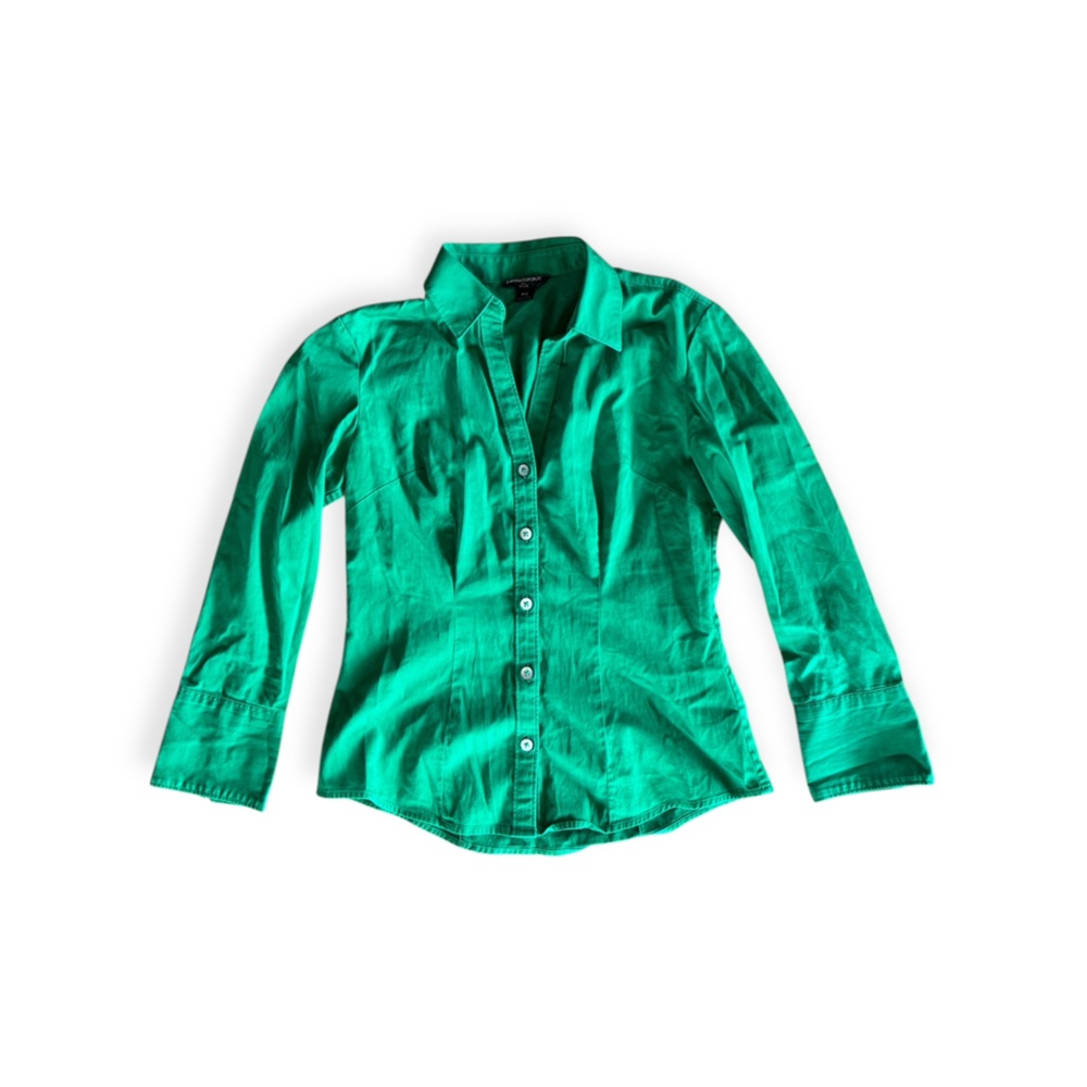 Banana Republic top button down XS Petite green business casual office - Picture 6 of 10